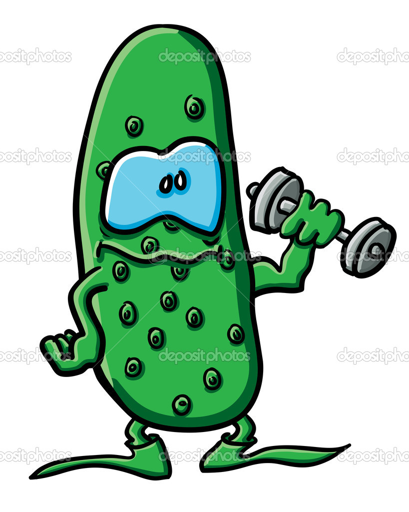 Funny cartoon cucumber is the athlete